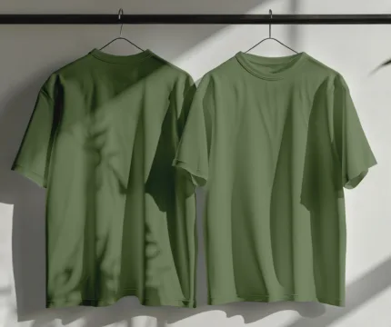 Oversized combed cotton 210 GSM Army Green t-shirt back & front print as your Customization.